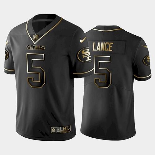 San Francisco 49ers #5 Trey Lance Black golden edition NFL Stitched Jersey San Francisco 49ers #5 Trey Lance Black golden edition NFL Stitched Jersey